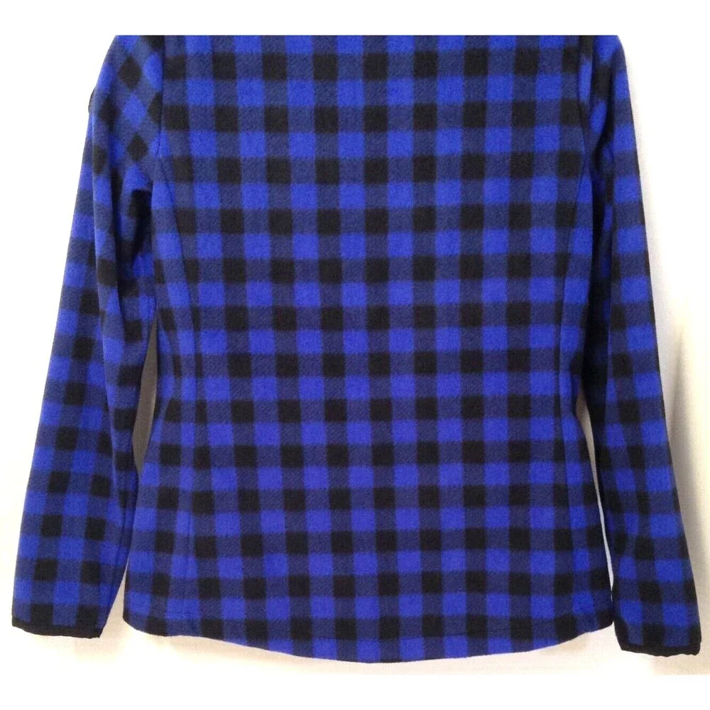 L-RL Lauren Active Jacket Wm PS Blue Black Check 1/2 Zip Quilted Fleece Outdoors